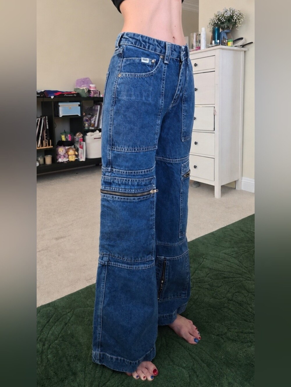 RAGGED PRIEST Wide Leg Blue Denim Utility Jeans Size 24, Fits Waist Up To 27"